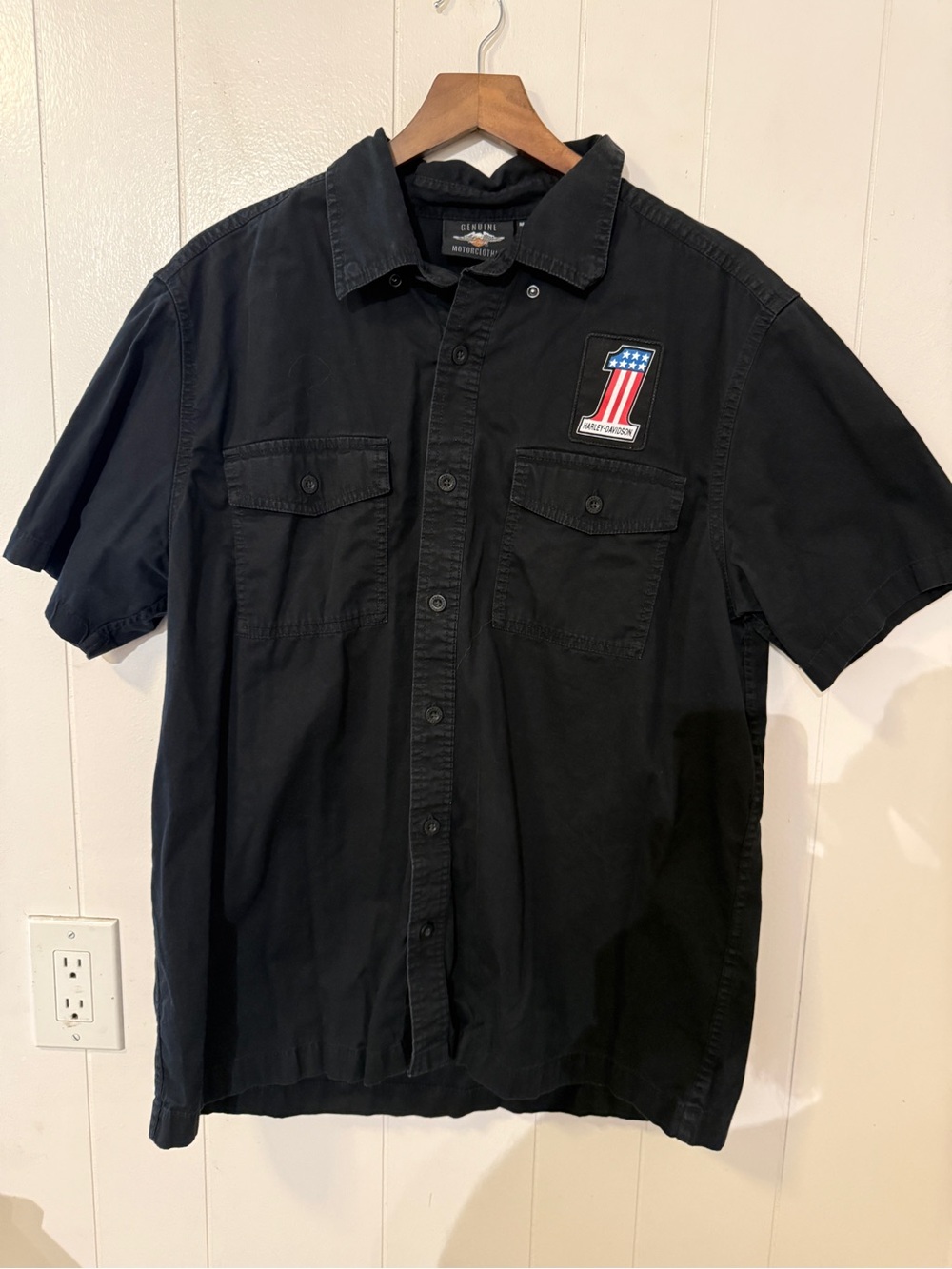 Harley-Davidson Black Short-Sleeve Button Down Shirt with Number 1 Patch
